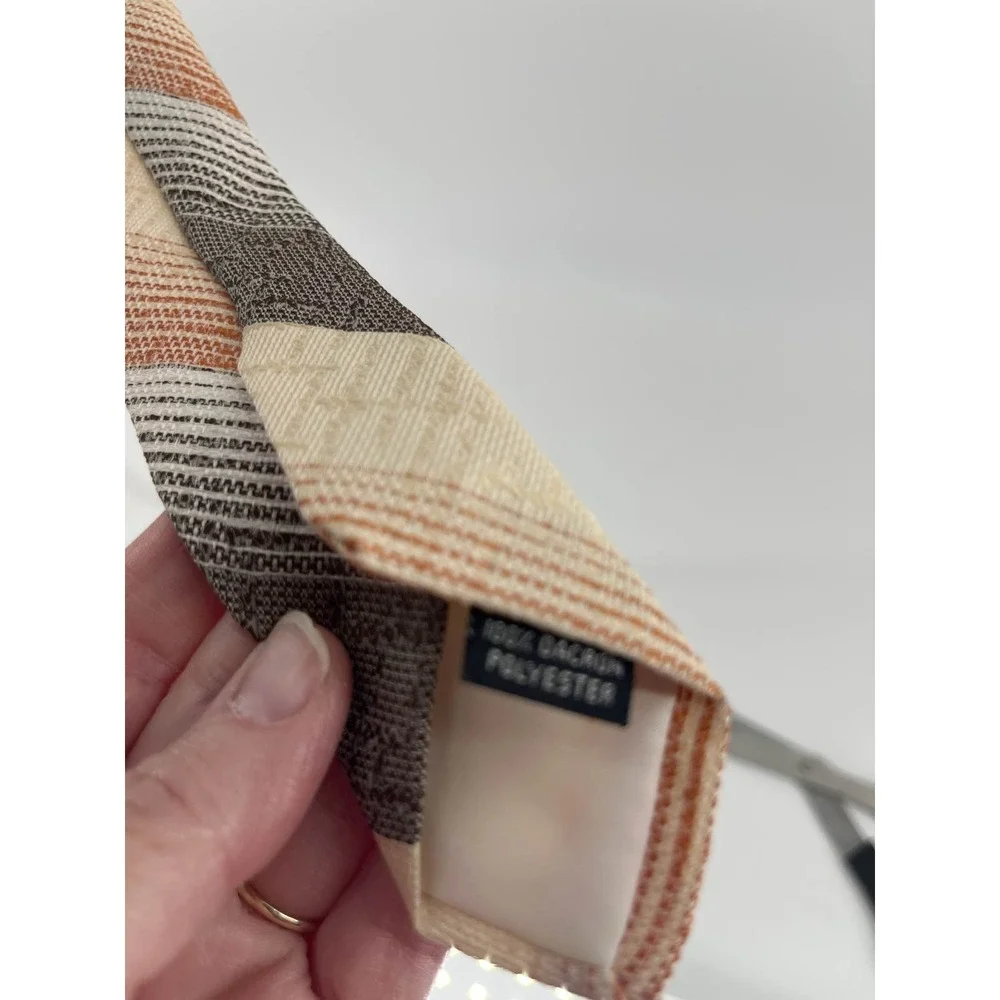 Vintage Andhurst Mens Brown Orange Striped Dacron Polyester Necktie‎ Washable